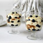 Trifle van witte chocolade en blauwe bessen